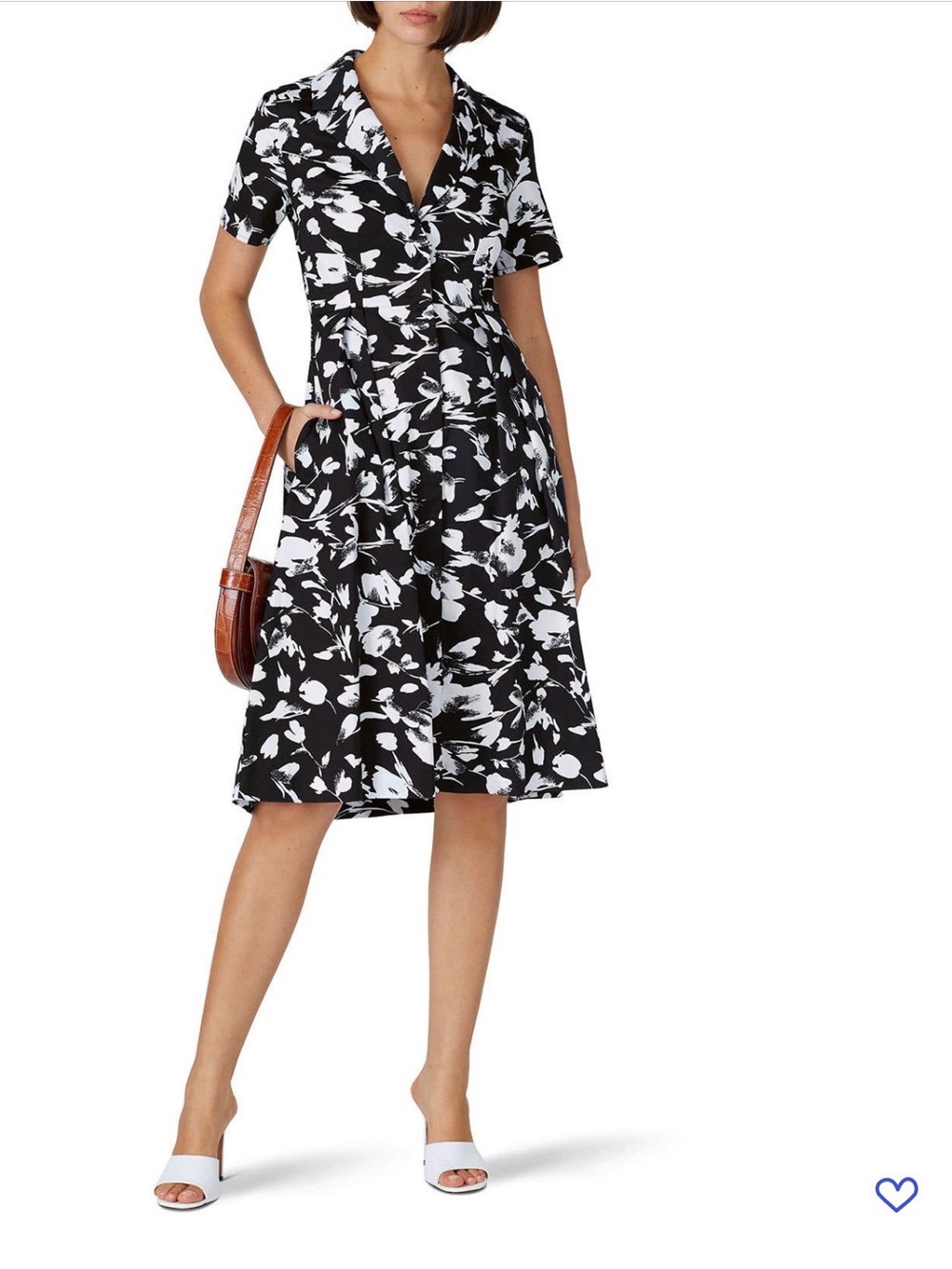 Jason Wi Black & White Floral Short-Sleeve A-Line Dress